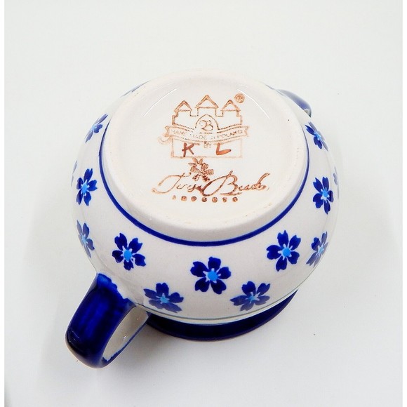 Zaklady Polish Pottery Lidded Sugar Bowl Daisy Field Aqua Floral Ivy Leaves - Picture 8 of 11